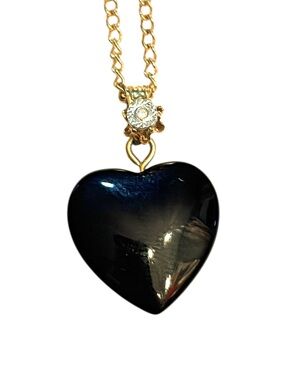 Vintage black Heart Stone Necklace Gold Chain